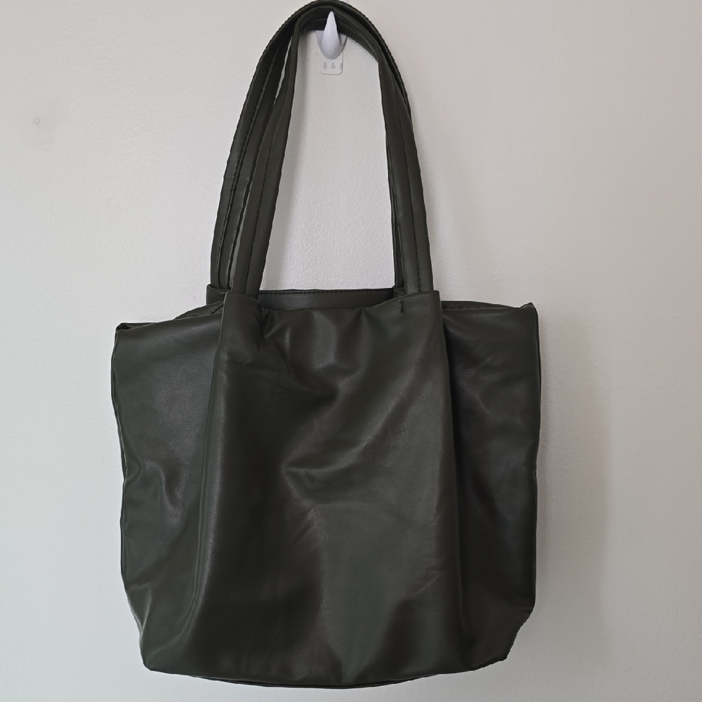 NWOT Neiman Marcus Dark Green Faux Leather Tote Bag